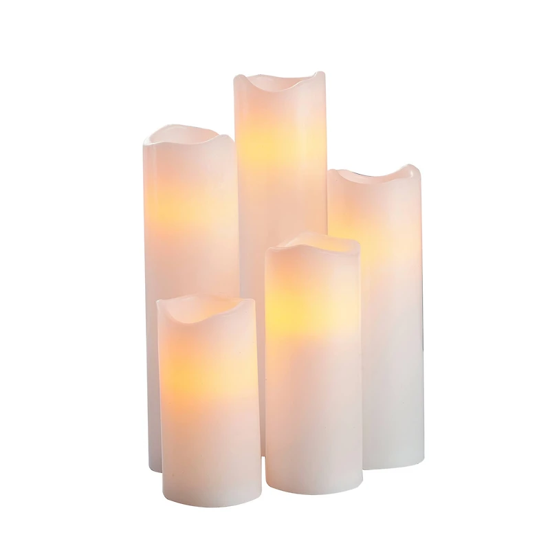 White 5 Piece LED Wax Pillar Candle Set by Ashland®