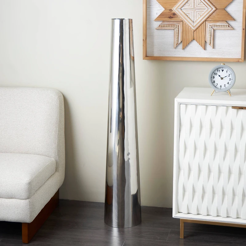 Silver Stainless Steel Metal Minimalistic Tall Floor Cone Vase