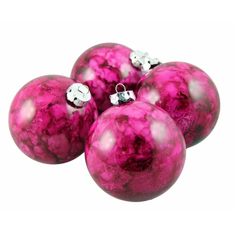 4ct Marbled Red Violet Shatterproof Ball Ornaments