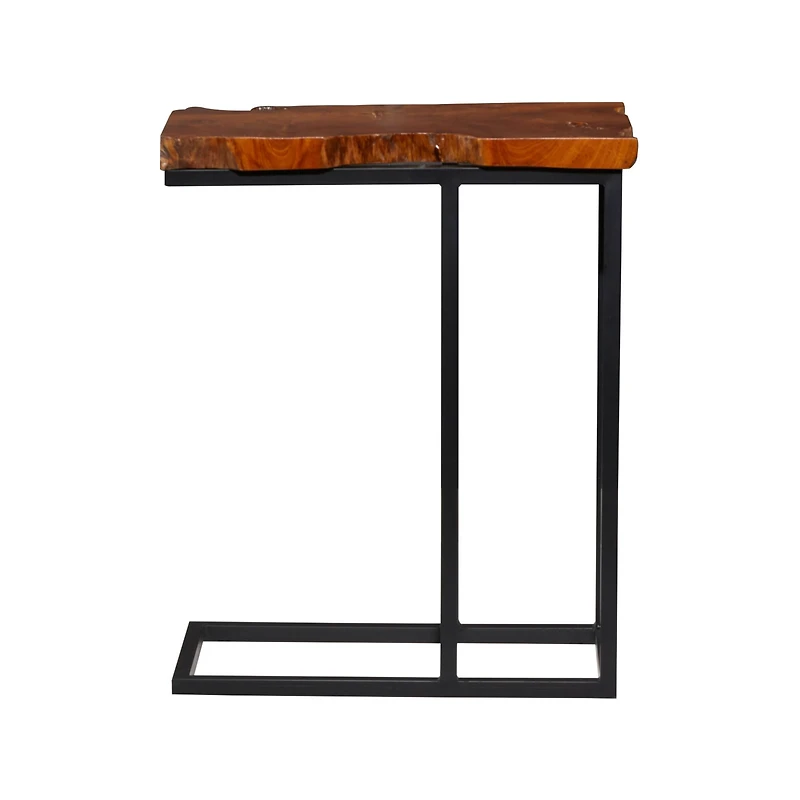 25" Brown Teak Wood Contemporary Accent Table