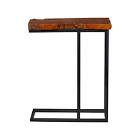 25" Brown Teak Wood Contemporary Accent Table