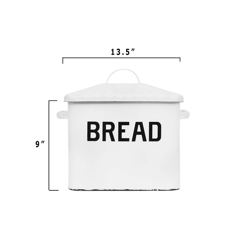Hello Honey® 13.5" Enameled Metal Distressed White Bread Box with Lid