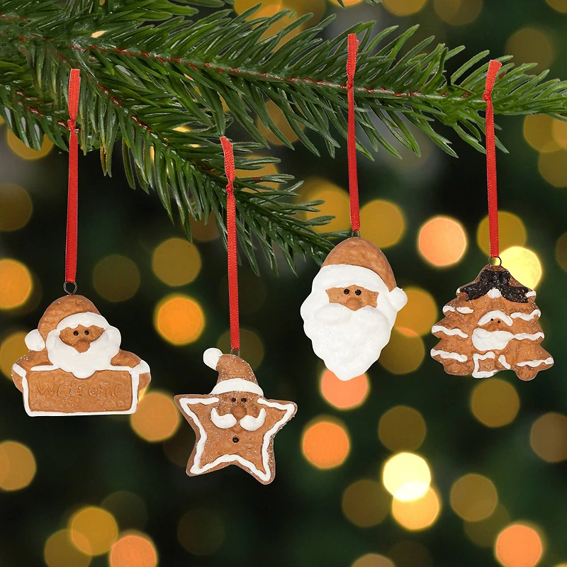 Set of 4 Santa Claus Gingerbread Christmas Ornaments 2.5"