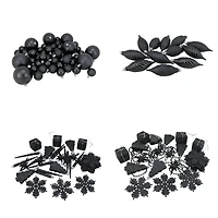 125ct. Jet Black Shatterproof 4-Finish Christmas Ornaments