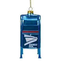 4.5" Shiny Blue Glittered Express Mail USPS Mailbox Glass Christmas Ornament