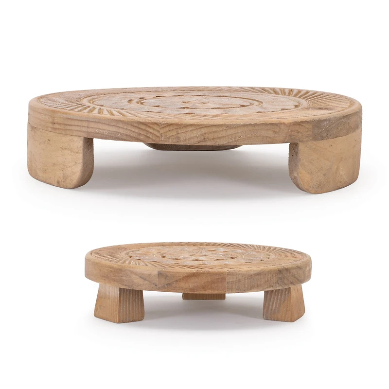 7.75" Mandala Wood Riser Tray Pedestal Set