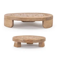 7.75" Mandala Wood Riser Tray Pedestal Set