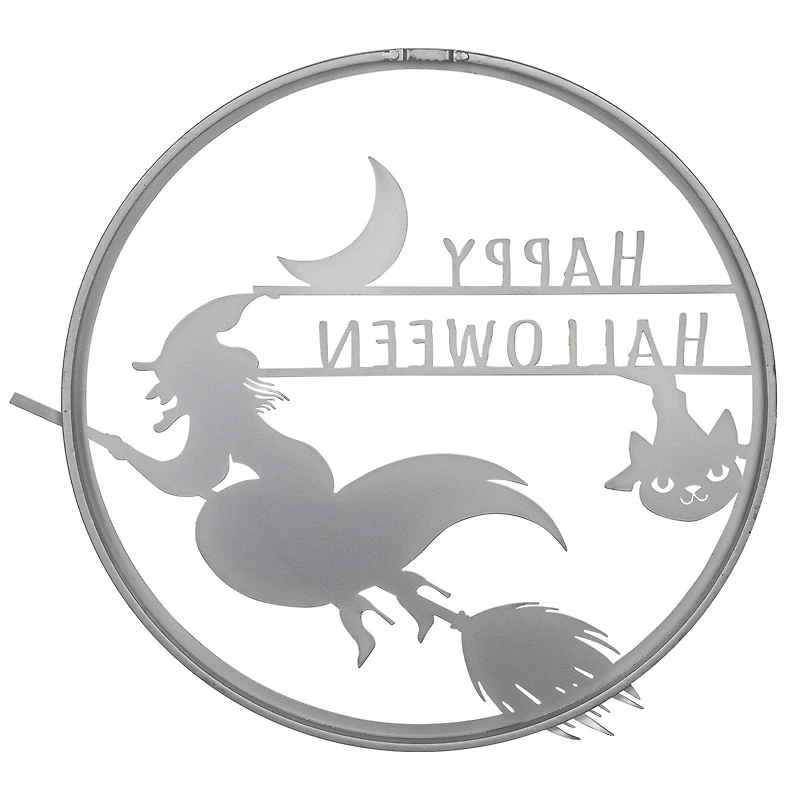 17" Silver Flying Witch Happy Halloween Wall Sign