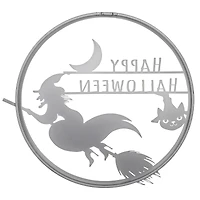 17" Silver Flying Witch Happy Halloween Wall Sign