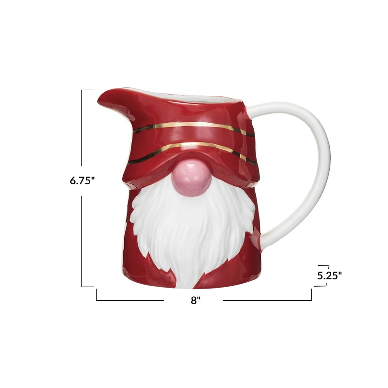 Hello Honey® 1qt. Red & White Ceramic Gnome Pitcher with Gold Electroplating