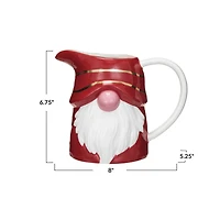Hello Honey® 1qt. Red & White Ceramic Gnome Pitcher with Gold Electroplating
