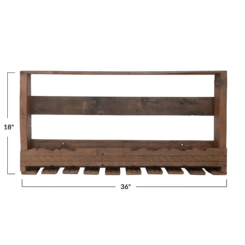 Hello Honey® 36" Reclaimed Wood Wine Glass Wall Rack with Shelf