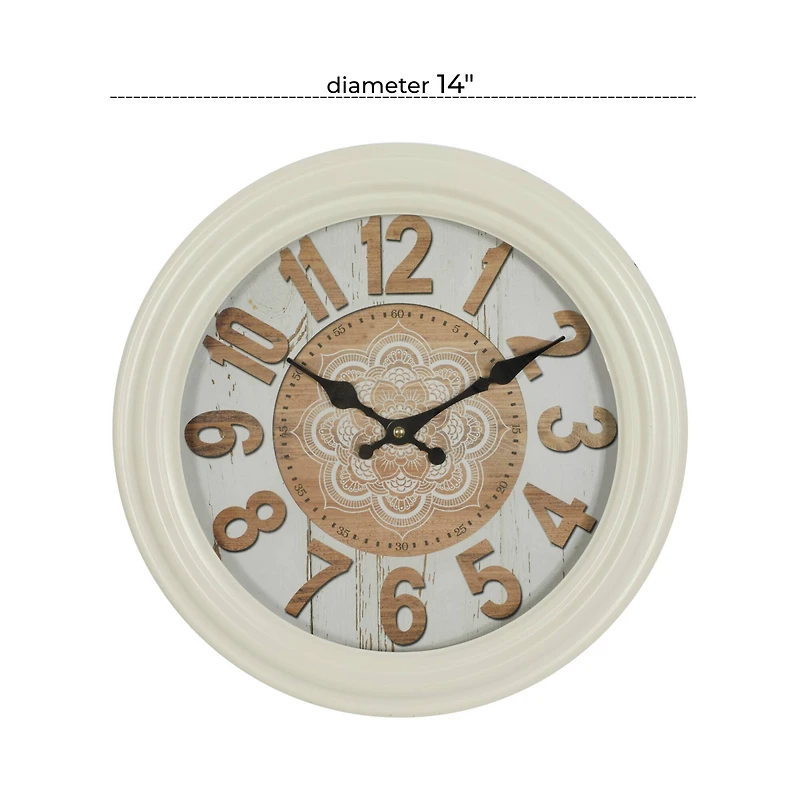 White Metal Farmhouse Wall Clock, 14" x 14" x 3"