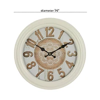 White Metal Farmhouse Wall Clock, 14" x 14" x 3"