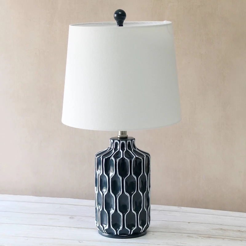 Lalia Home 22" Blue Moroccan Table Lamp with Fabric White Shade