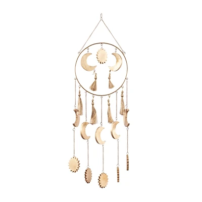Gold Colored Wooden Transitional Moon & Sun Windchime