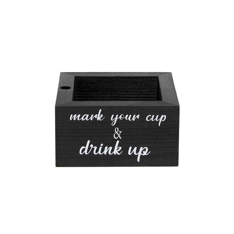 Elegant Designs™ Napkin Holder and Cup Holder Set with Black with White Script