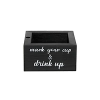 Elegant Designs™ Napkin Holder and Cup Holder Set with Black with White Script