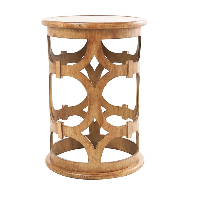 Brown Wood Open Frame Geometric Accent Table with Circular Cutouts