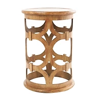 Brown Wood Open Frame Geometric Accent Table with Circular Cutouts