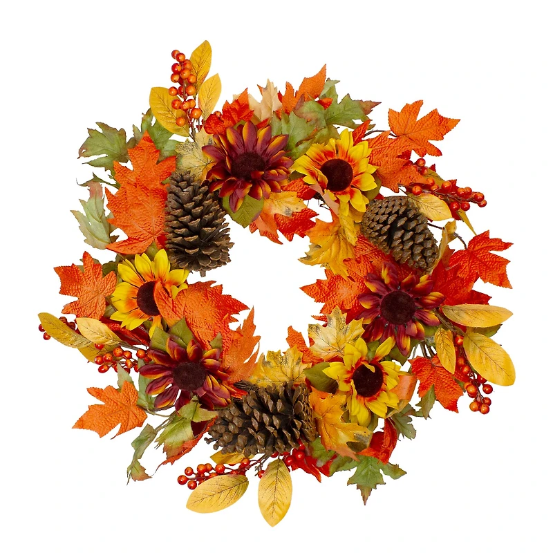 24" Sunflower & Pinecone Fall Wreath