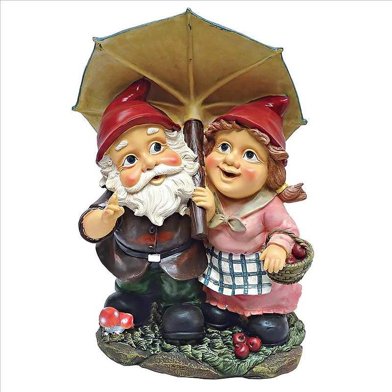 Design Toscano 15" Rainy Day Gnomes Under an Umbrella Garden Statue