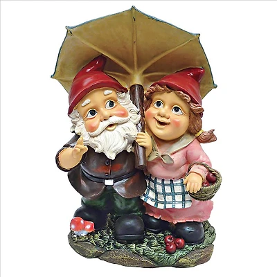 Design Toscano 15" Rainy Day Gnomes Under an Umbrella Garden Statue