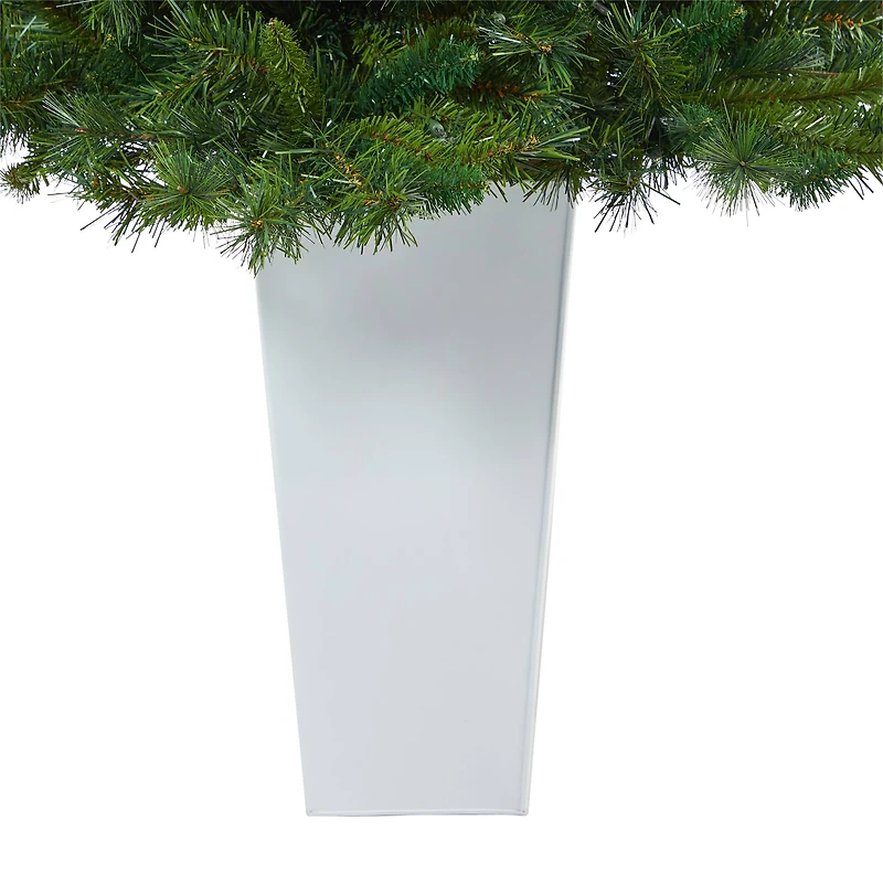 4.5ft. Pre-Lit Wyoming Mixed Pine Artificial Christmas Tree in White Tower Planter, Clear Lights