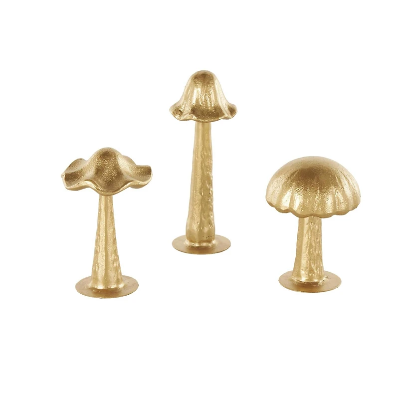 Gold Metal Mushroom Metallic Sculptures with Round Base, 3ct.