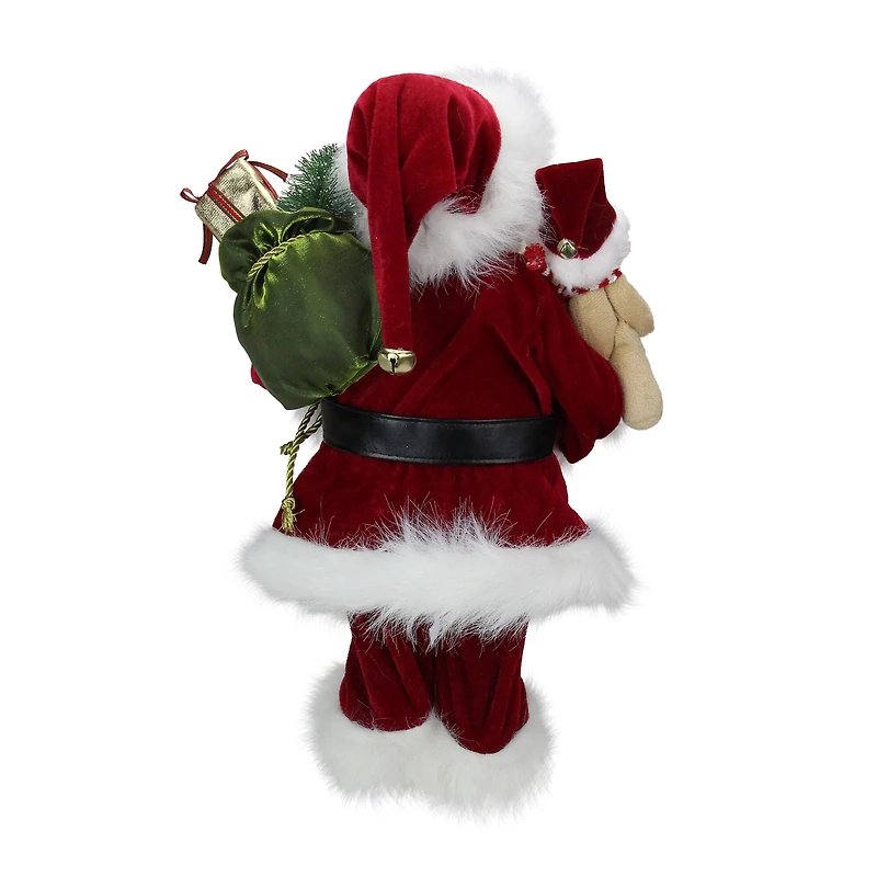 16" Traditional Standing Santa Claus with Teddy Bear & Gift Bag