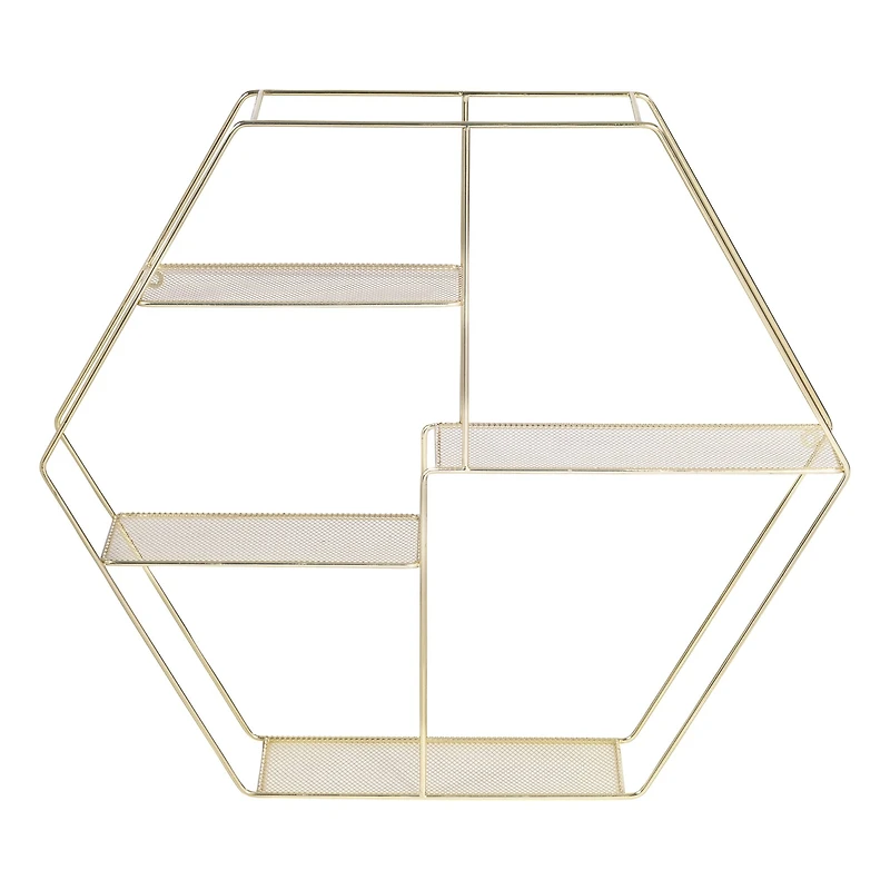 Honey Can Do 21" Gold Hexagonal Decorative 4-Tier Metal Wall Shelf