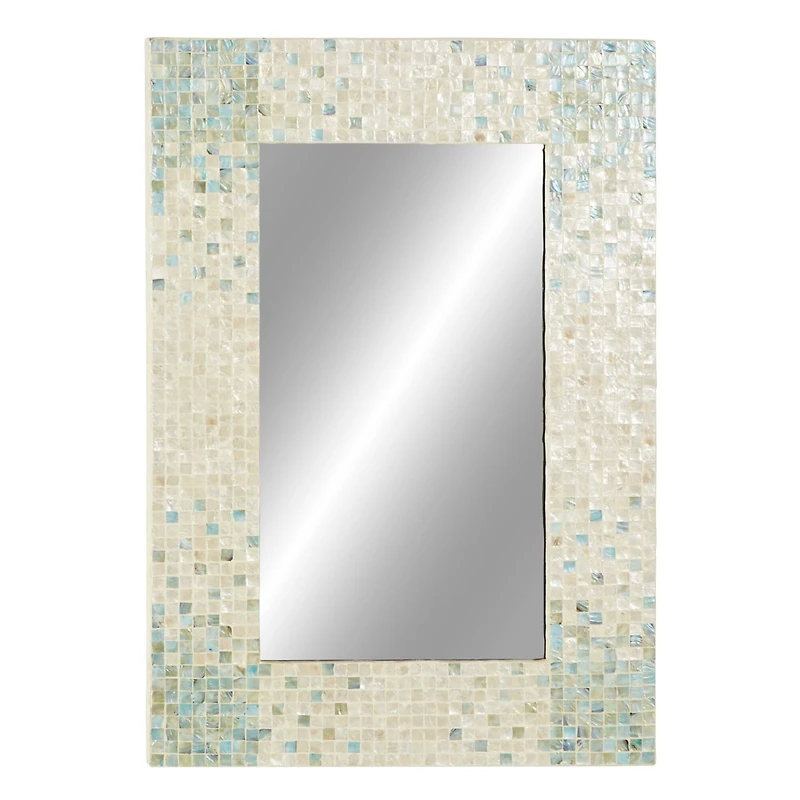 36" Cream & Aqua Coastal Mother Of Pearl Wall Mirror