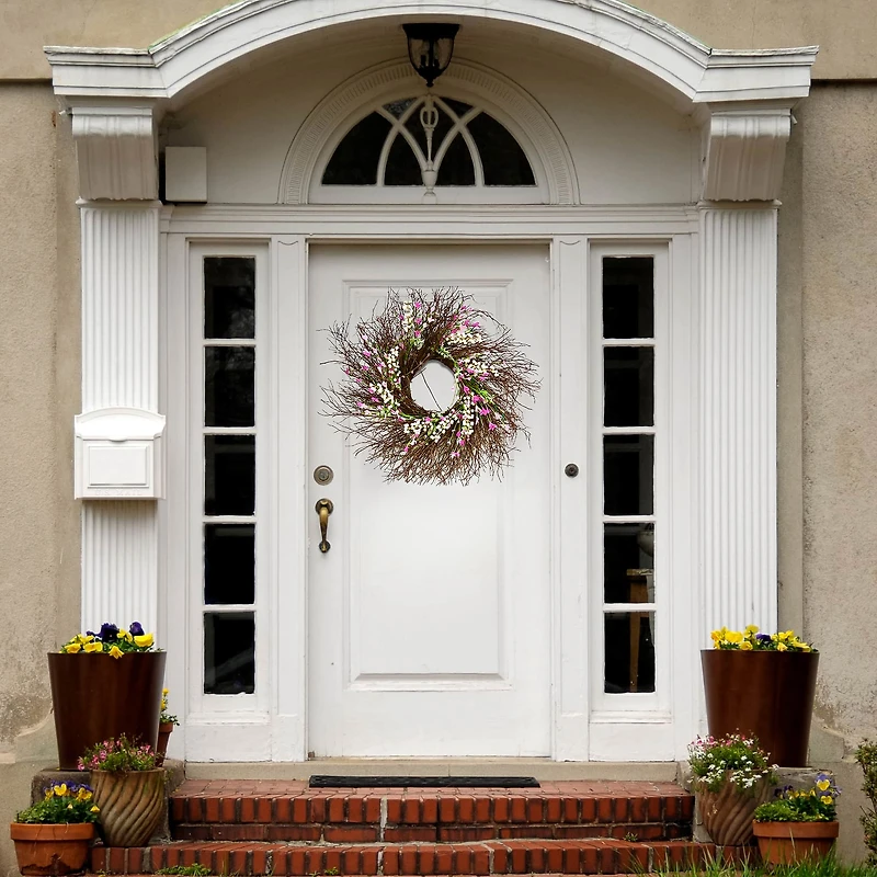 24" Spring Dark Pink & Cream Forsythia Wreath