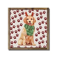 Golden Puppy Plaid Framed Wood Plaque