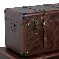 Set of 3" Brown Leather Traditional Trunk, 19", 24", 27"