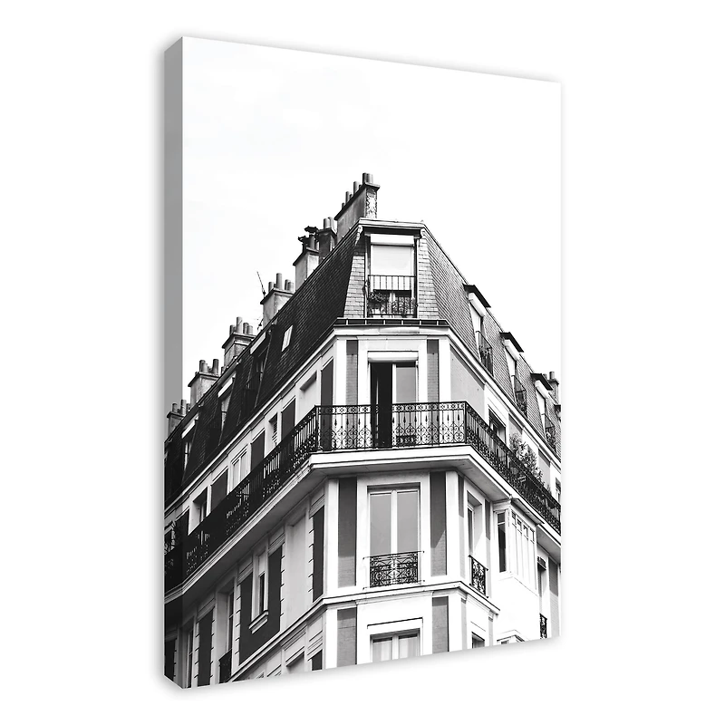 Black And White European Building 24" x 36" Canvas Wall Art