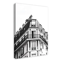 Black And White European Building 24" x 36" Canvas Wall Art