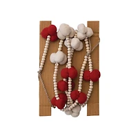 Hello Honey® 6ft. Cream & Red Pom Poms with Wood Beads Garland