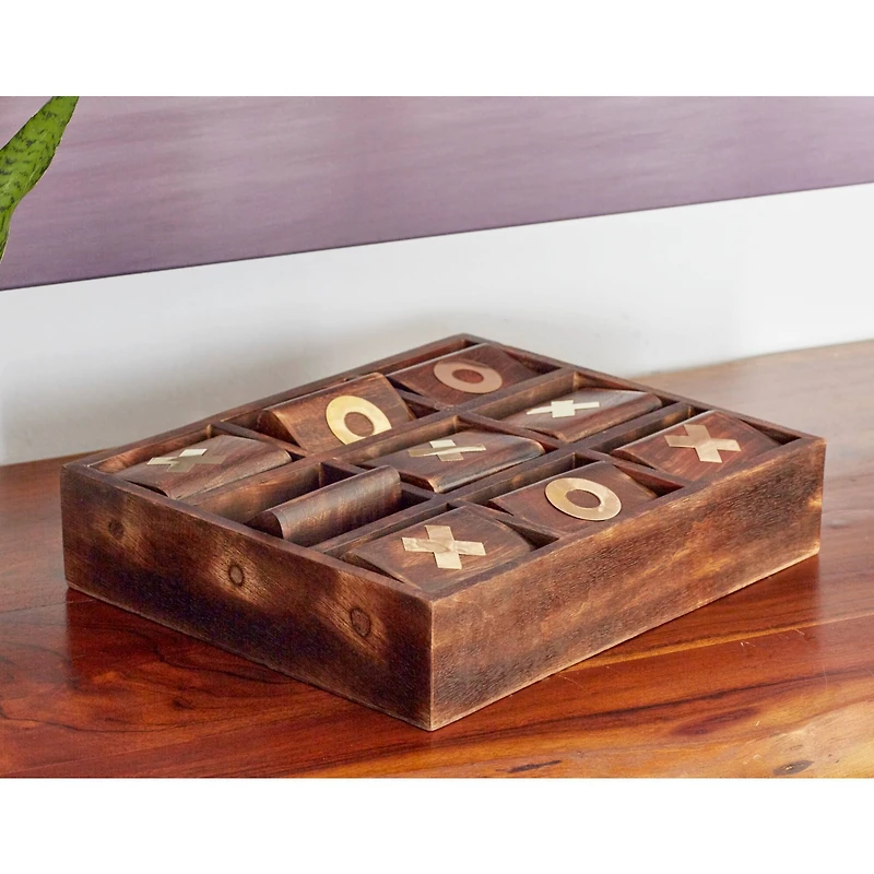 Dark Brown Mango Wood Tic-Tac-Toe Set