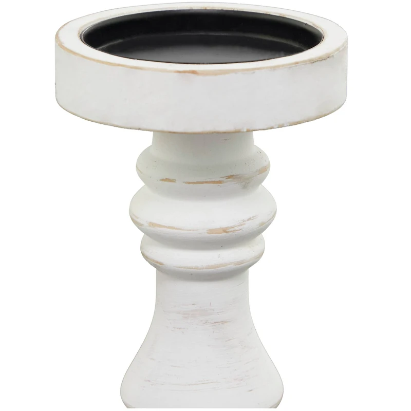 The Novogratz White Wood Turned Style Pillar Candle Holder Set