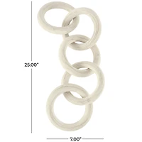 25" White Wood Chain 5 Link Sculpture with Natural Wood Grain
