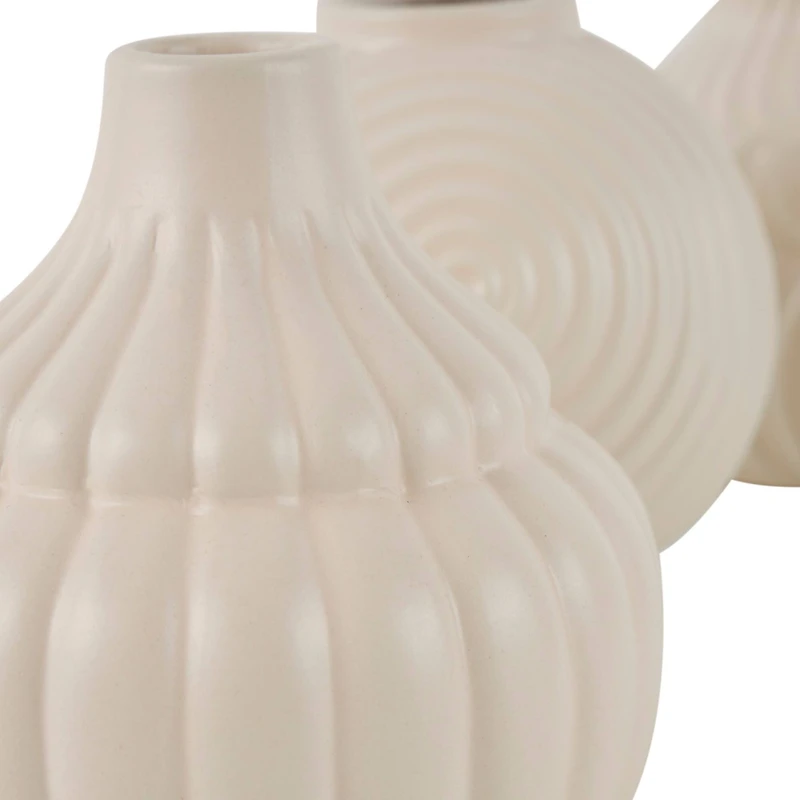 6" Cream Ceramic Abstract Textured Vase Set