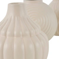 6" Cream Ceramic Abstract Textured Vase Set