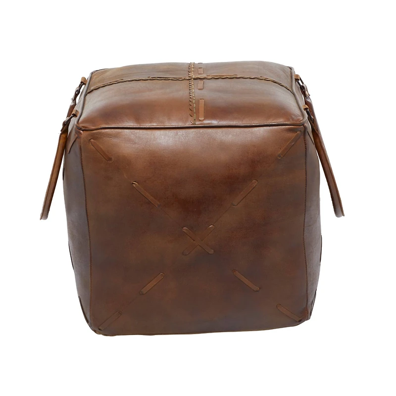 19" Brown Leather Rustic Stool