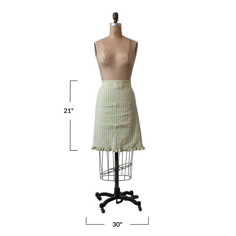 Hello Honey® Natural & Green Striped Cotton Half Apron with Ruffle