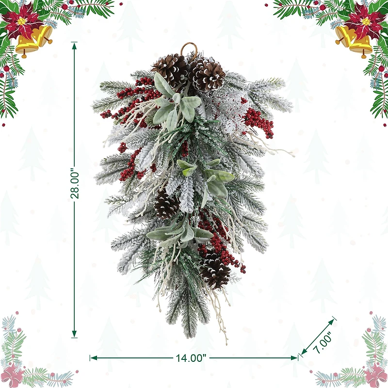 Glitzhome® 28"Christmas Flocked Pinecone & Berry Teardrop