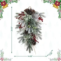 Glitzhome® 28"Christmas Flocked Pinecone & Berry Teardrop