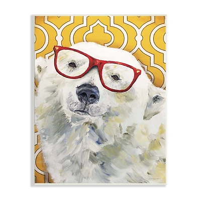 Stupell Industries Polar Bear Red Glasses Bold Yellow Geometric Pattern Wall Plaque