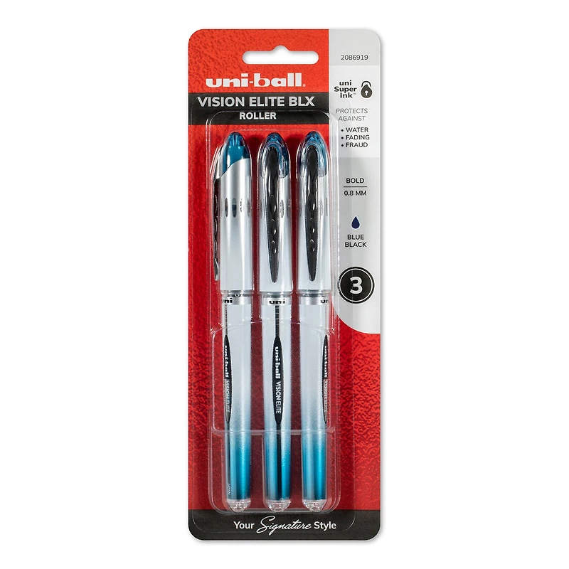 Uni-Ball® Vision Elite BLX Rollerball 3 Blue Black Pen Set