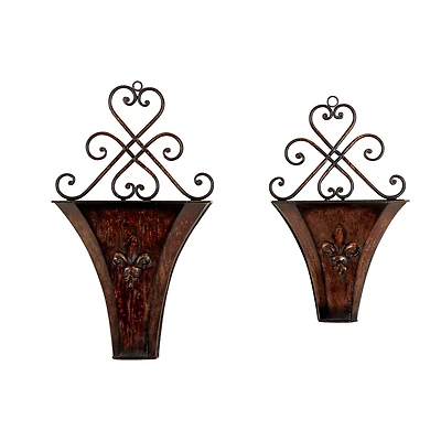 Brown Metal Traditional Planter Set